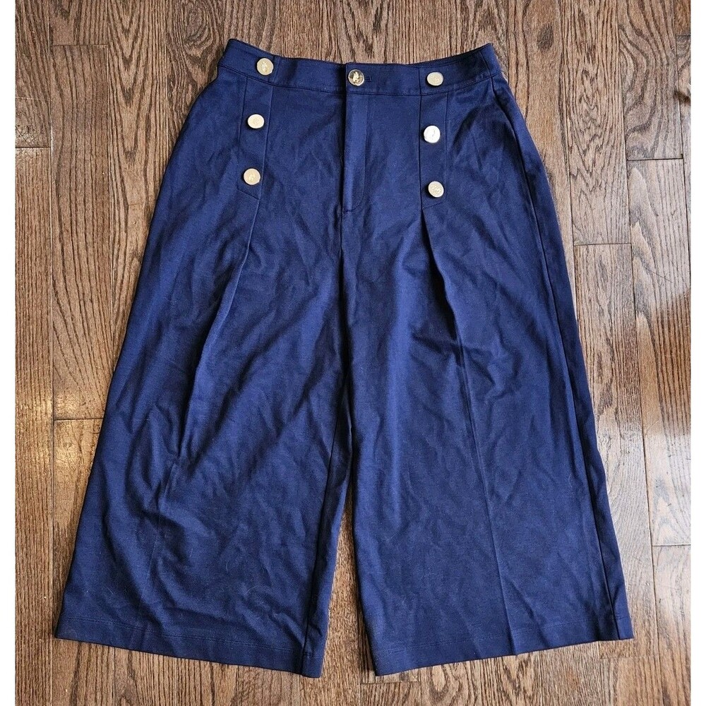 Lauren Ralph Lauren Pants Size 12 Wide Leg Blue Sailor Trousers Crop Capris